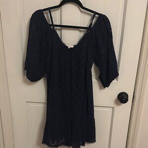 Parker Black Eyelet Peasant Dress with Puff Sleeves